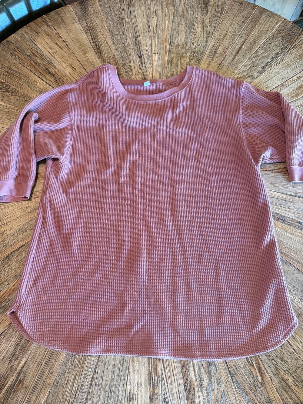 Uniqlo Women’s XL Dusty Rose Waffle Knit Thermal 7/8 Sleeve Curved Hem Top